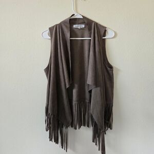 Women's Kontrol Suede Faux Leather Brown Fringe Layering Vest Medium